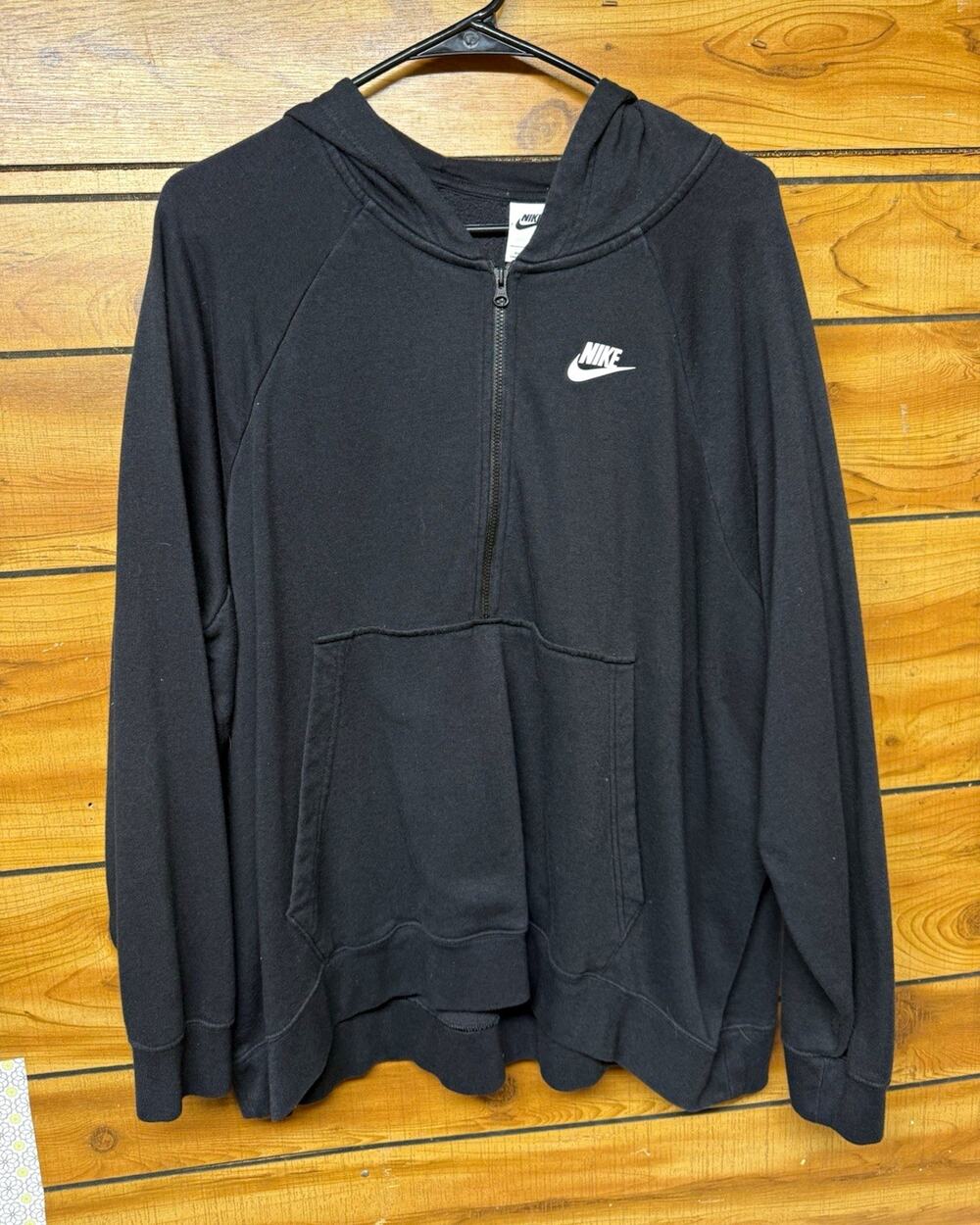 Nike Black Half-Zip Fleece Hoodie w/ Pockets Logo High Neck Women’s 2XL Regular